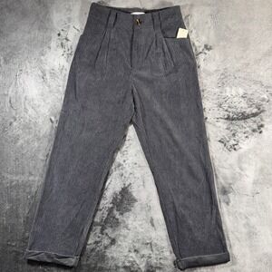 Big Water Blue Sky Corduroy Pants Gray Pleated High Waist Straight Leg Small